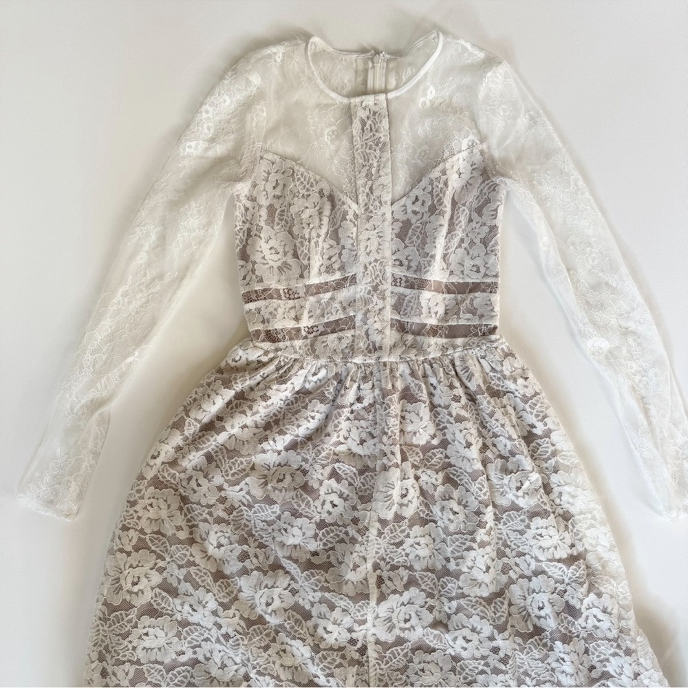 NWT Sau Lee Long-Sleeve Lace Maxi Wedding Dress Noche White Womens Size 2 - Picture 3 of 10